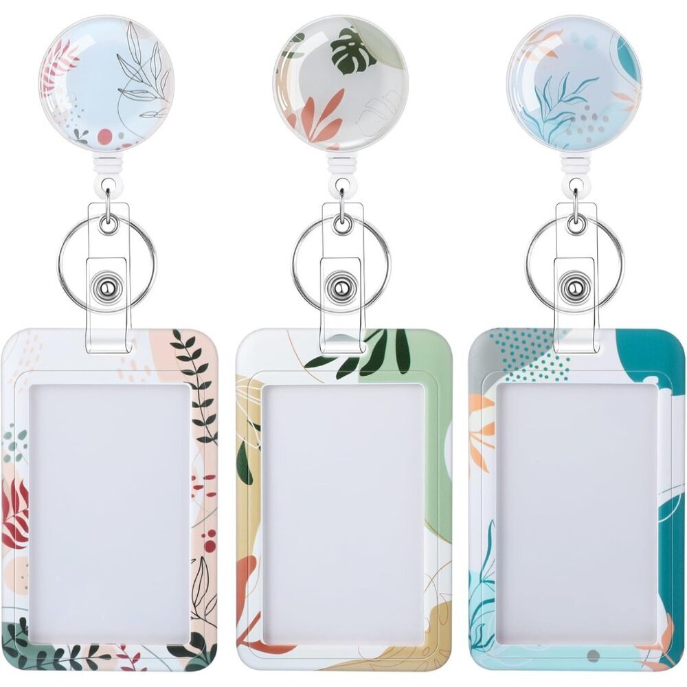 3 Set Boho ID Badge Holder with Retractable Reel, Retractable ID Badge Holders w